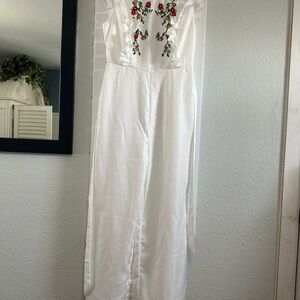 SHEIN White and Red Floral Lace Jumpsuit